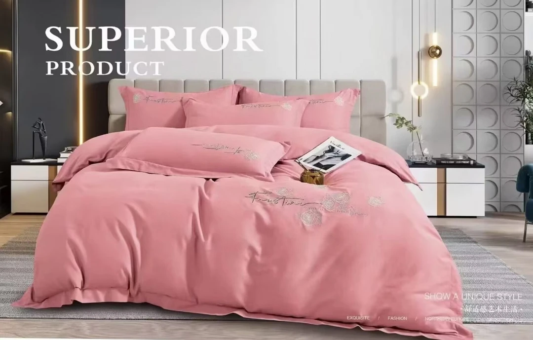 全棉160支长绒棉布绣花四件套轻奢时尚亲肤柔软