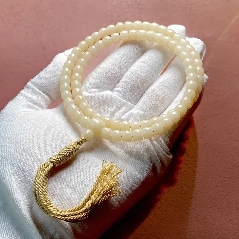 高品质精工白玉菩提根女男手串108颗念珠脖挂原生态高密天然直切