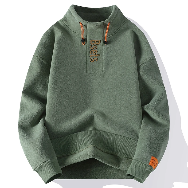 秋冬季新款长袖休闲奥粒绒半高领百搭套头卫衣运动加厚加绒保暖男