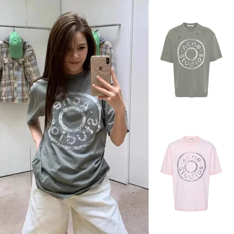 全新未使用 AcneStudios 做旧纽扣徽标印花T恤 CL0294-BCA