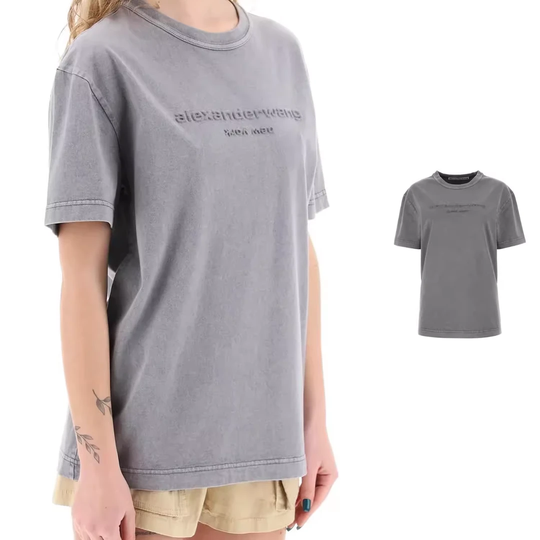 全新未使用  ALEXANDER WANG 做旧灰色立体字幕T恤 UCC2241697