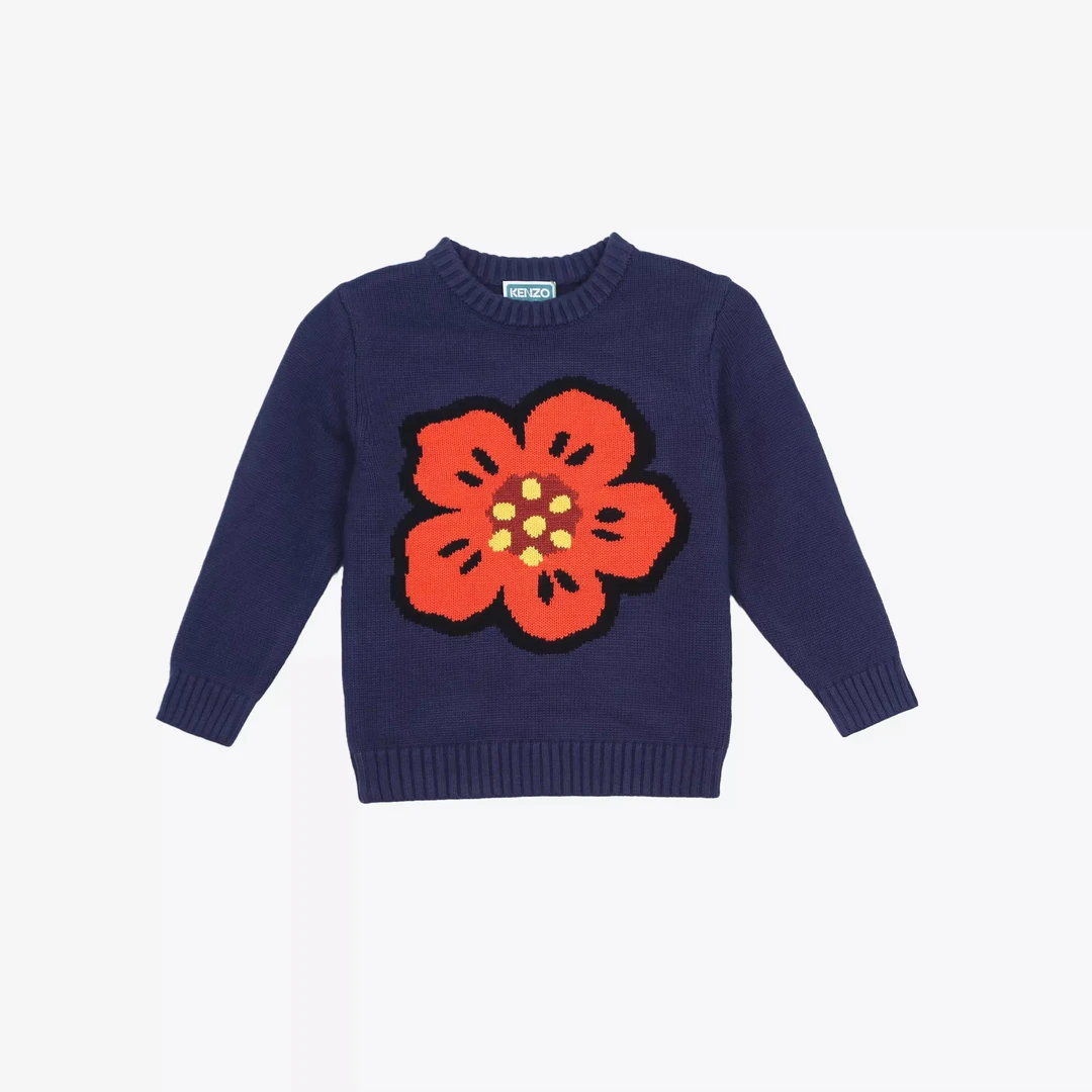 全新未使用 KENZO/肯佐 KIDS 深蓝海棠花针织衫 K25833-84A