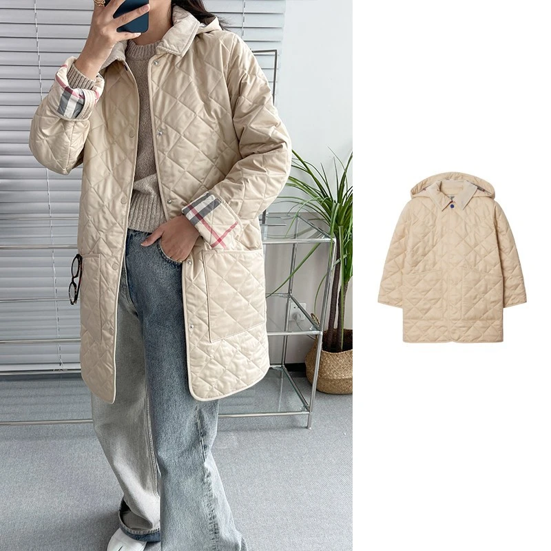 全新未使用 BURBERRY/博柏利 KIDS 卡其色连帽衍纹棉服夹克