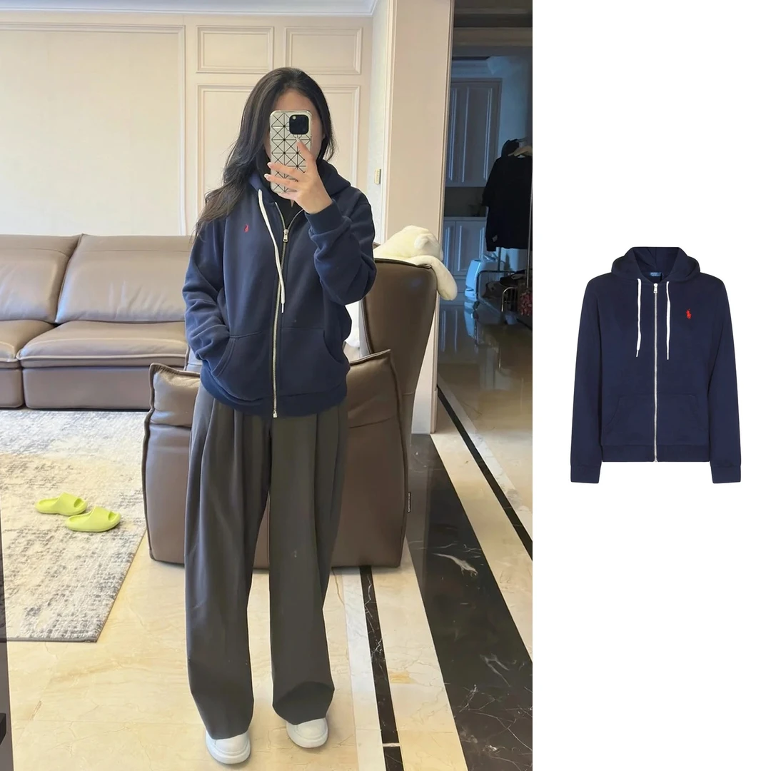 全新未使用 POLO RALPH LAUREN 深蓝色徽标拉链帽衫211935584-009