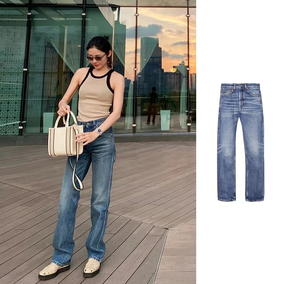 全新未使用 YSL/圣罗兰 SAINT LAURENT 蓝色水洗修身版牛仔裤