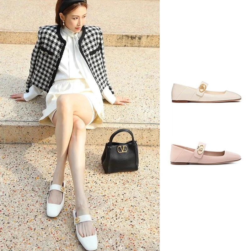 全新未使用 Valentino/华伦天奴 VLOGO LOCKER玛丽珍芭蕾舞鞋