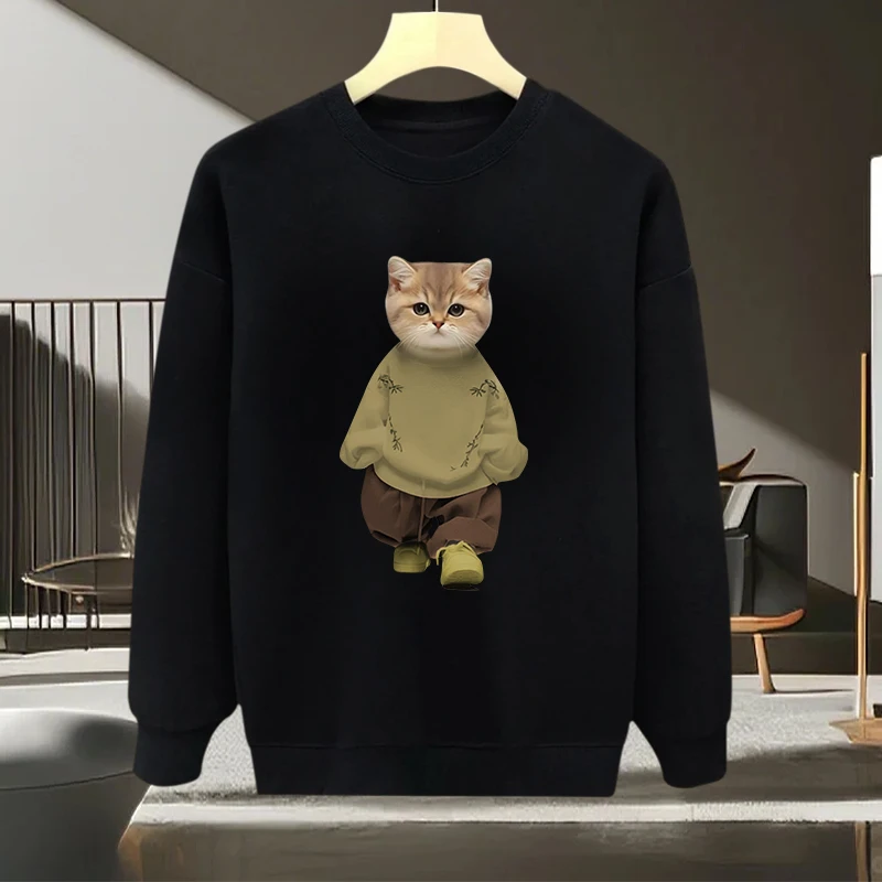 美式痞帅潮流宽松简约百搭长袖大码卫衣-秀猫休闲圆领上衣印花