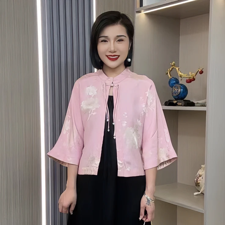 2024女士新春夏薄款时尚百搭新中式洋气国风暗纹提花小外套