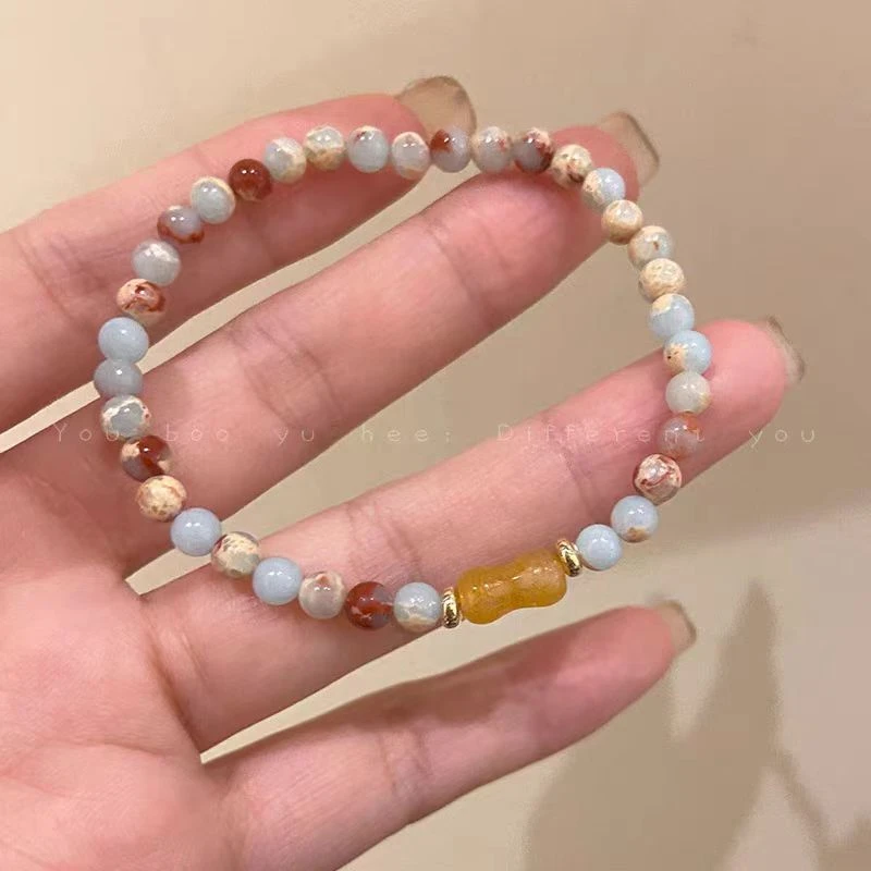 铜合金手链 2152 新中式竹节编织串珠手链女