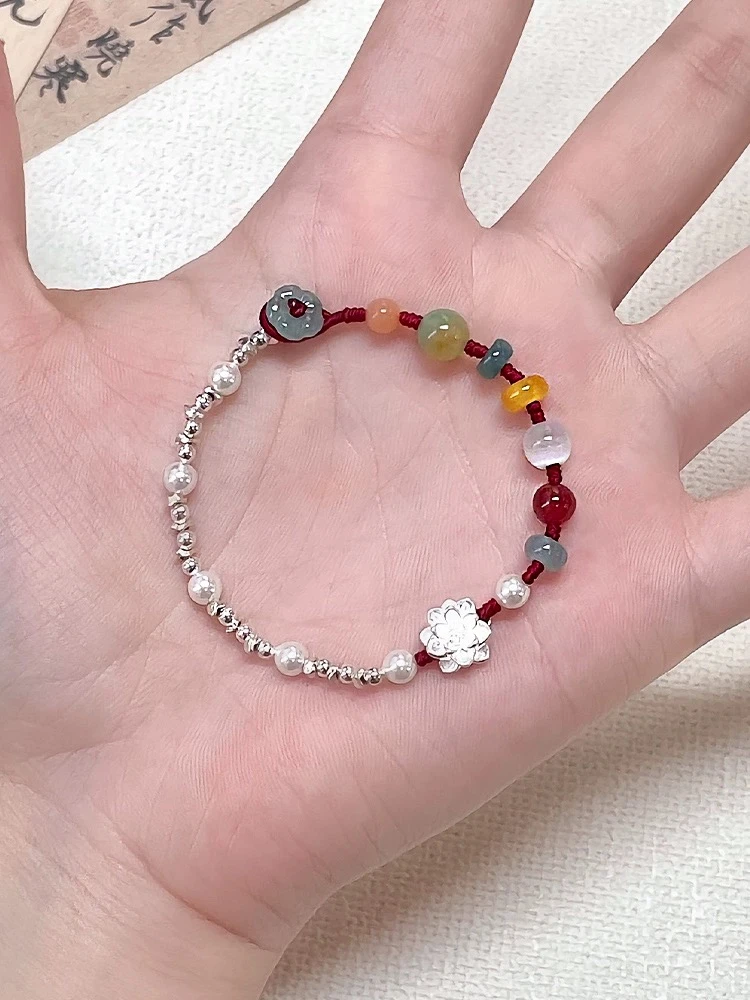 铜合金手链 梅姐饰品2083 新中式莲花手链女编织绳设计感手饰