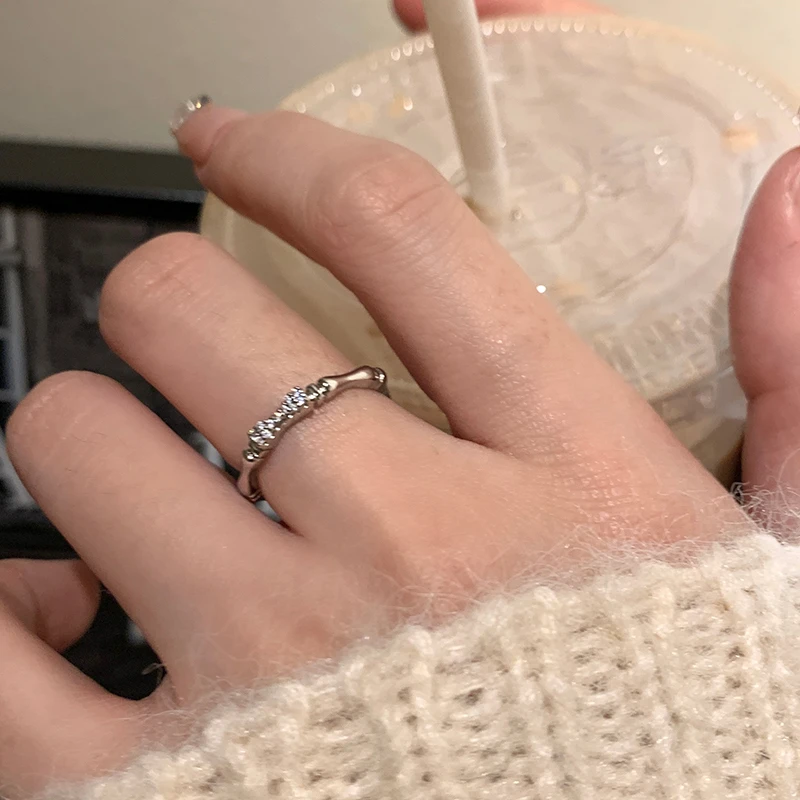 铜合金戒指 小巧竹节小众设计感微镶气质开口戒个性305