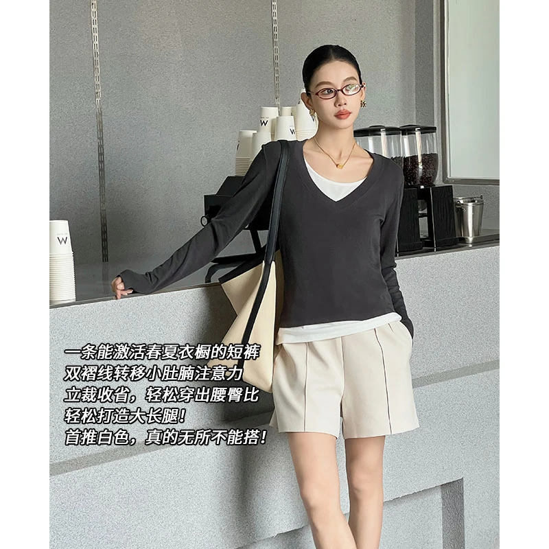【现货】美洋MEIYANG双直线短裤TR斜纹|立体显瘦A字阔腿西装裤休闲
