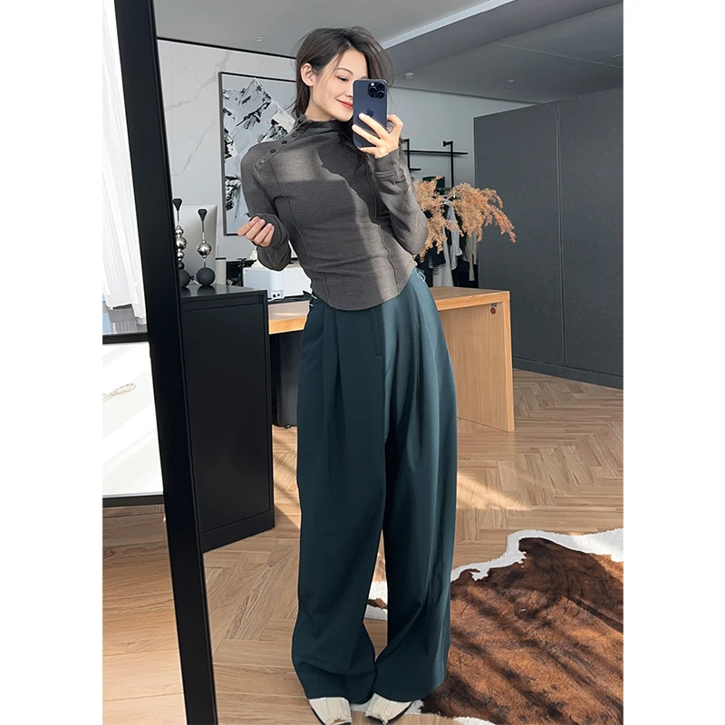 【现货】美洋MEIYANG椰子灰打底衫拉架双面磨毛|斜襟扣 弹力 格雷系