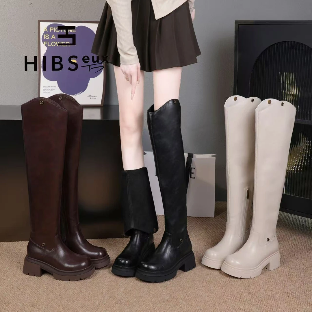 Hibseux/槿奢秋季冬季新款小众设计款三穿过膝长靴厚底女靴HF067