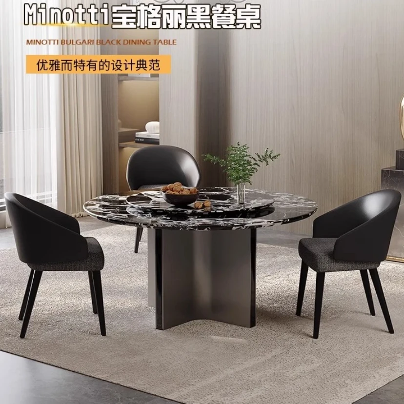 【奢石餐桌】家用餐桌圆形简约风饭桌不锈钢脚家用圆桌轻奢餐桌客厅