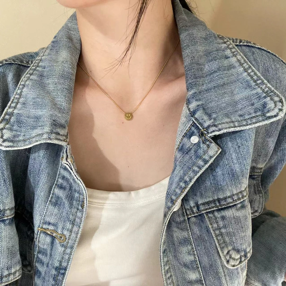 钛钢项链 8508小笑脸微笑 轻奢锁骨链ins