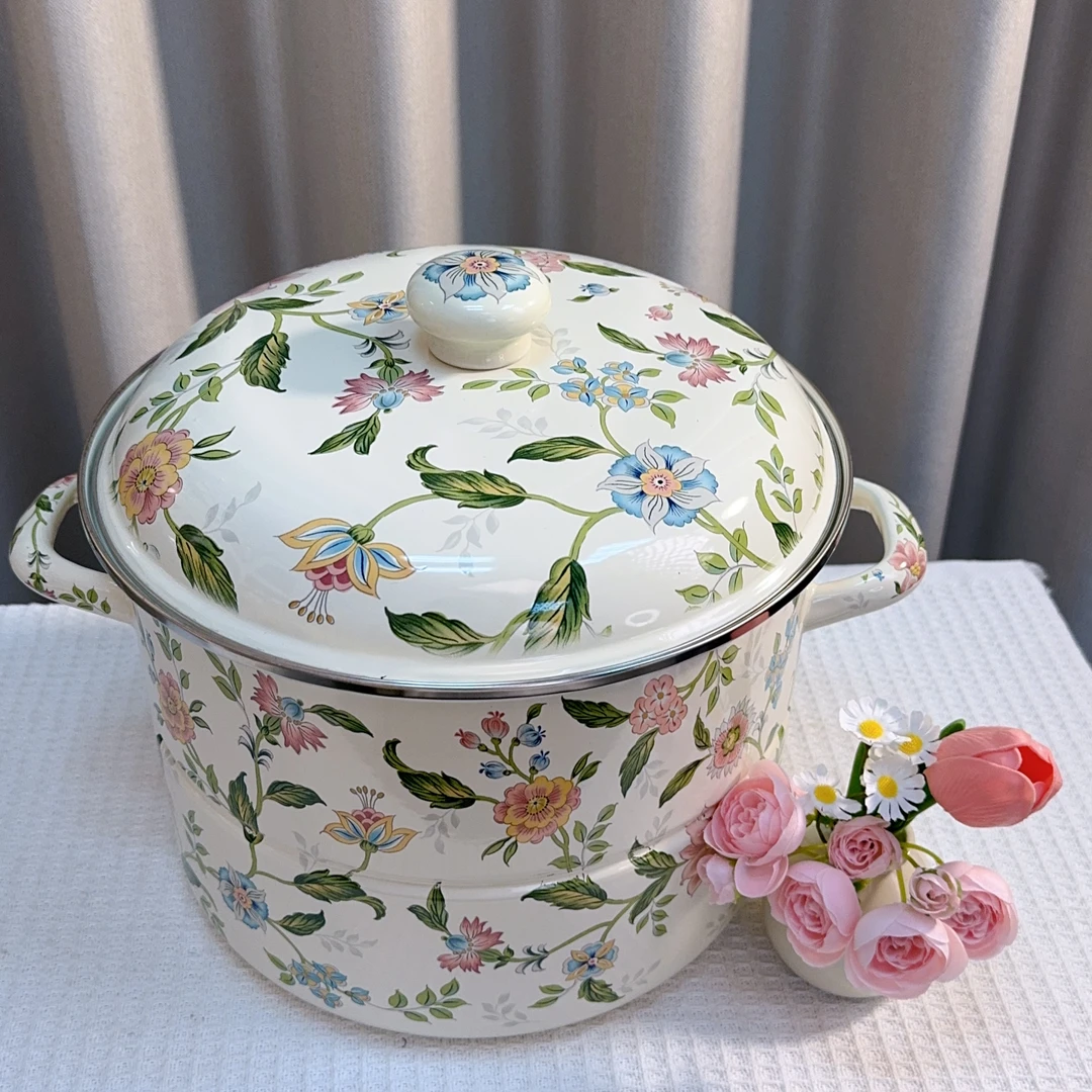 出口Jap-korena珐琅搪瓷28CM芳香系列单层蒸锅可明火加热不挑灶具