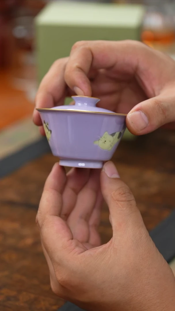 【闪购商品】赋山堂黛紫猫咪小盖碗&GWDZMM04&