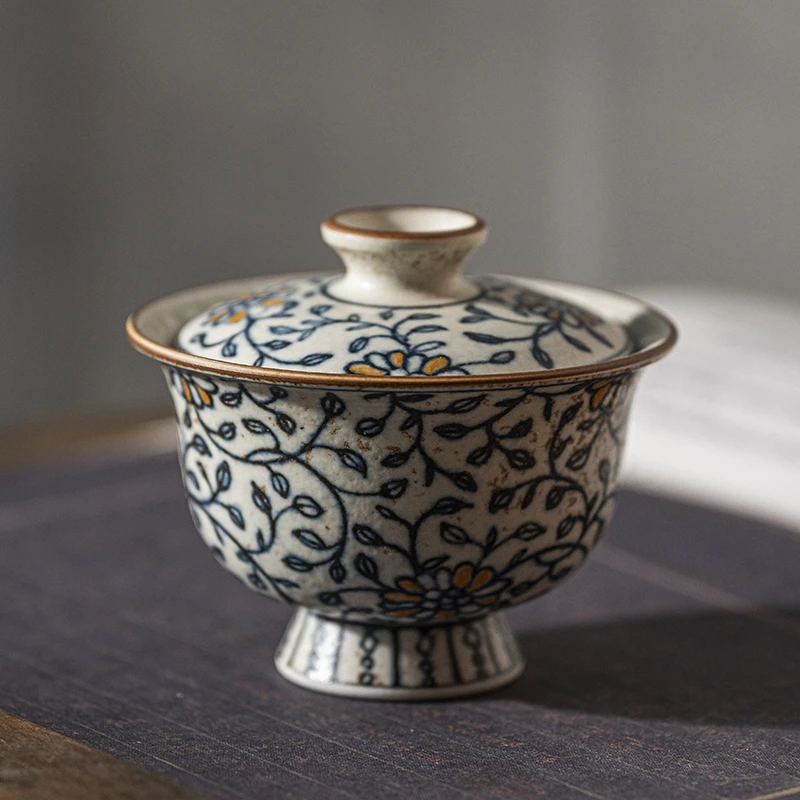 【清瑶专属】手绘青花小野菊盖碗 140ml