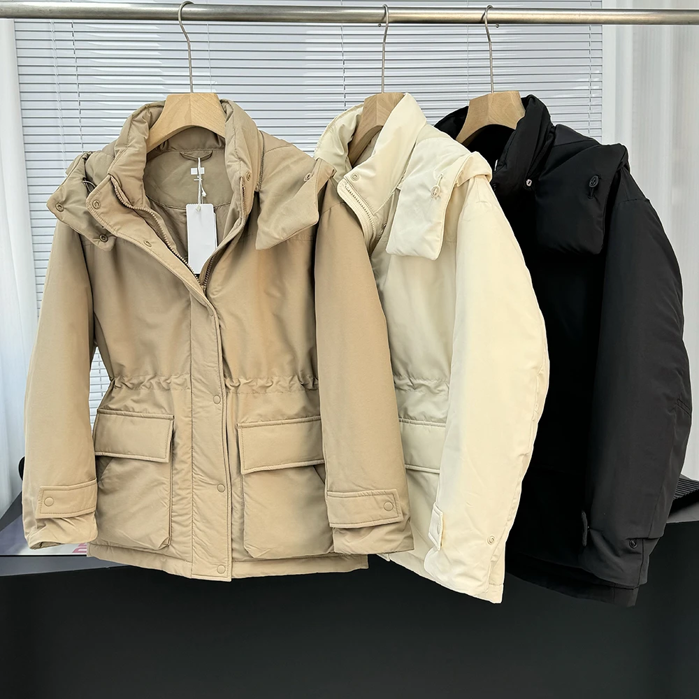 秋冬户外运动时尚抽绳收腰可拆卸连帽保暖羽绒服棉服外套22034