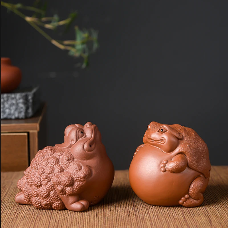 新款手工精品紫砂茶宠可爱招财金蟾祥瑞可养茶玩创意办公家居摆件