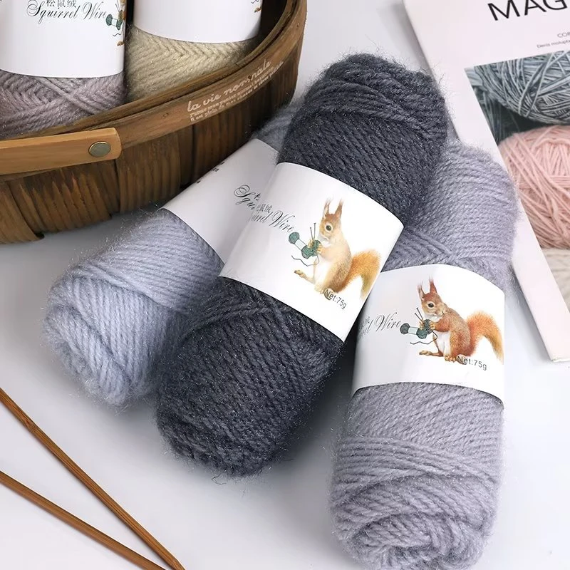 松鼠绒毛线手工编织线中粗长毛帽子围巾毛衣棒针柔软绒线宝宝外套