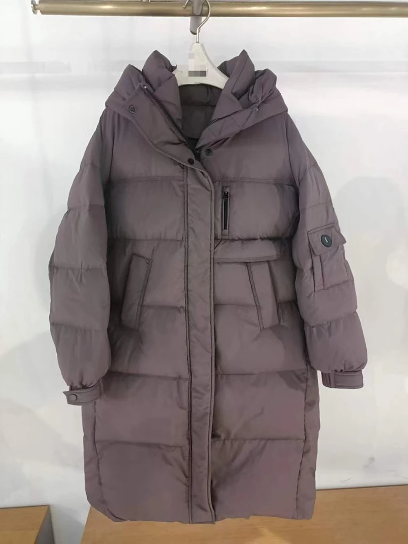 2024冬季新款中长款白鸭绒宽松连帽羽绒服保暖外套