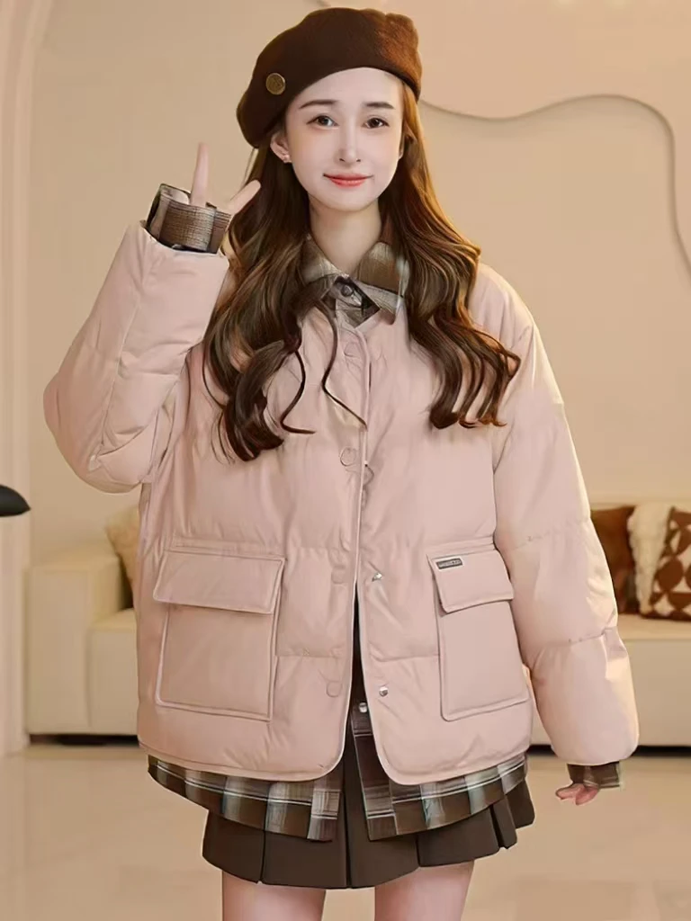 假两件轻薄白鸭绒保暖外套2024冬季新款百搭大码上衣A3T1552