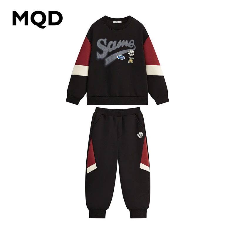 MQD童装儿童24春秋新款学院风运动撞色休闲针织圆领套装9641W2205