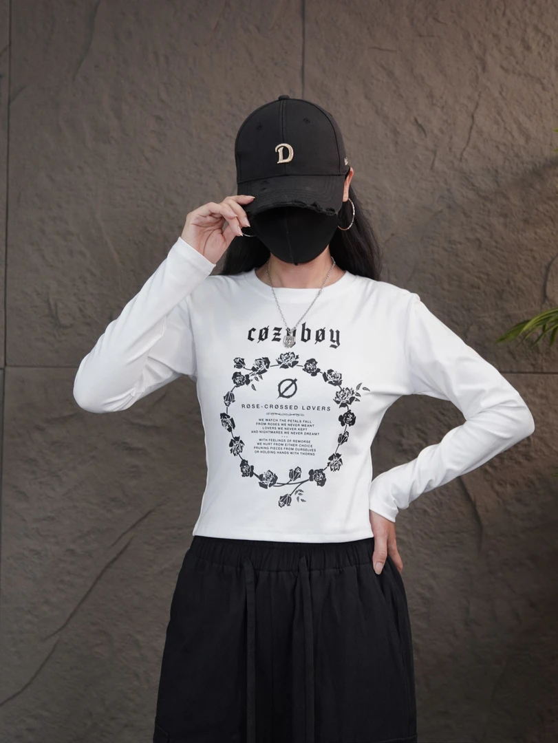 秋季女款长袖修身时尚印花T恤0139-3款