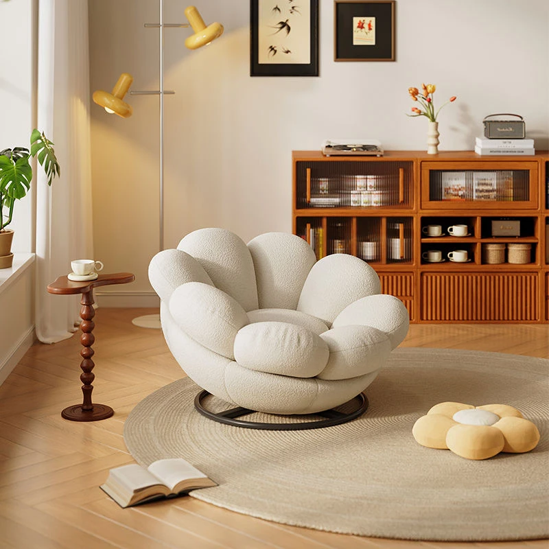 懒人沙发单人爆款阳台奶油风高颜值网红休闲花瓣旋转椅小户型客厅