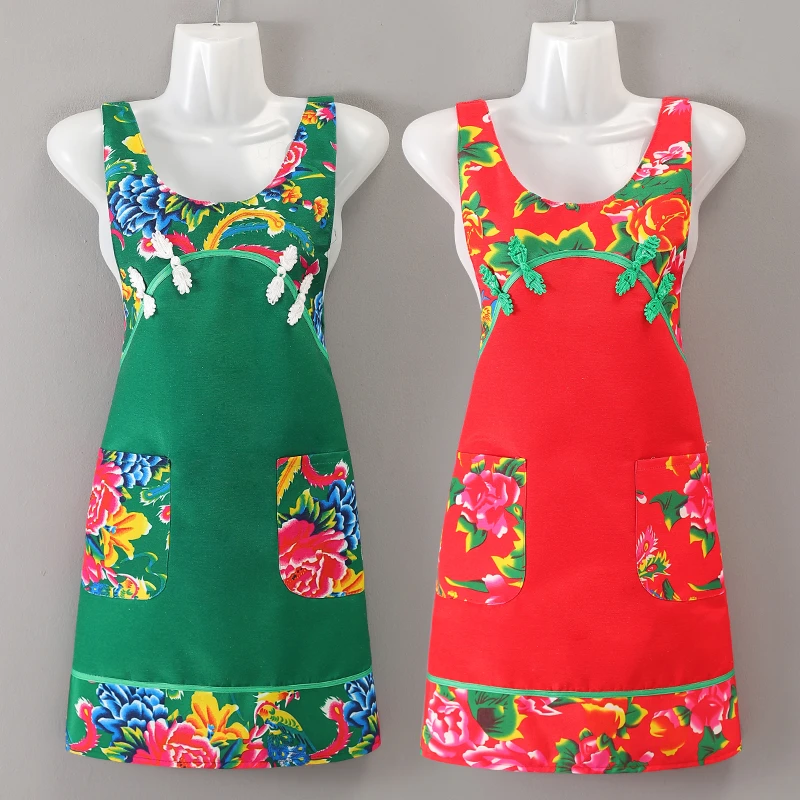 民族中国风围裙饭店家用厨房做饭防污时尚围腰工作服干活围兜印字