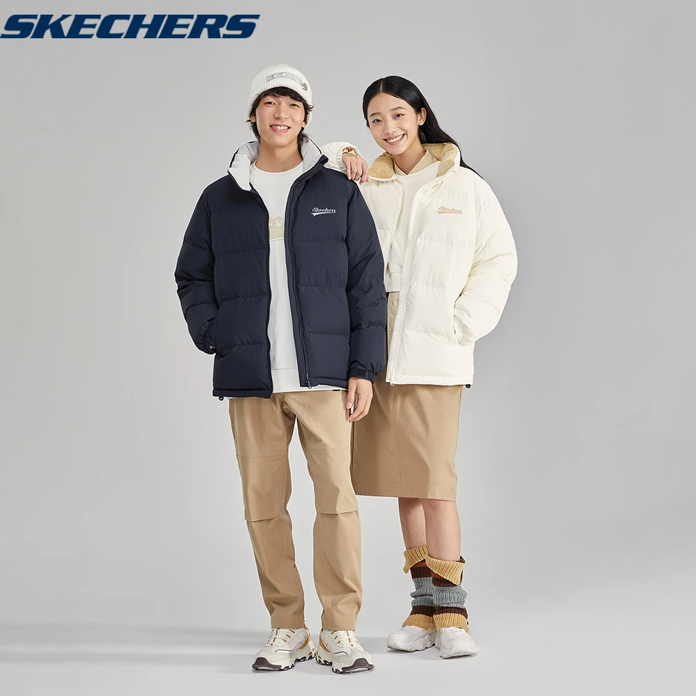 斯凯奇官方男女款情侣立领舒适保暖外套梭织短款羽绒服L423U080