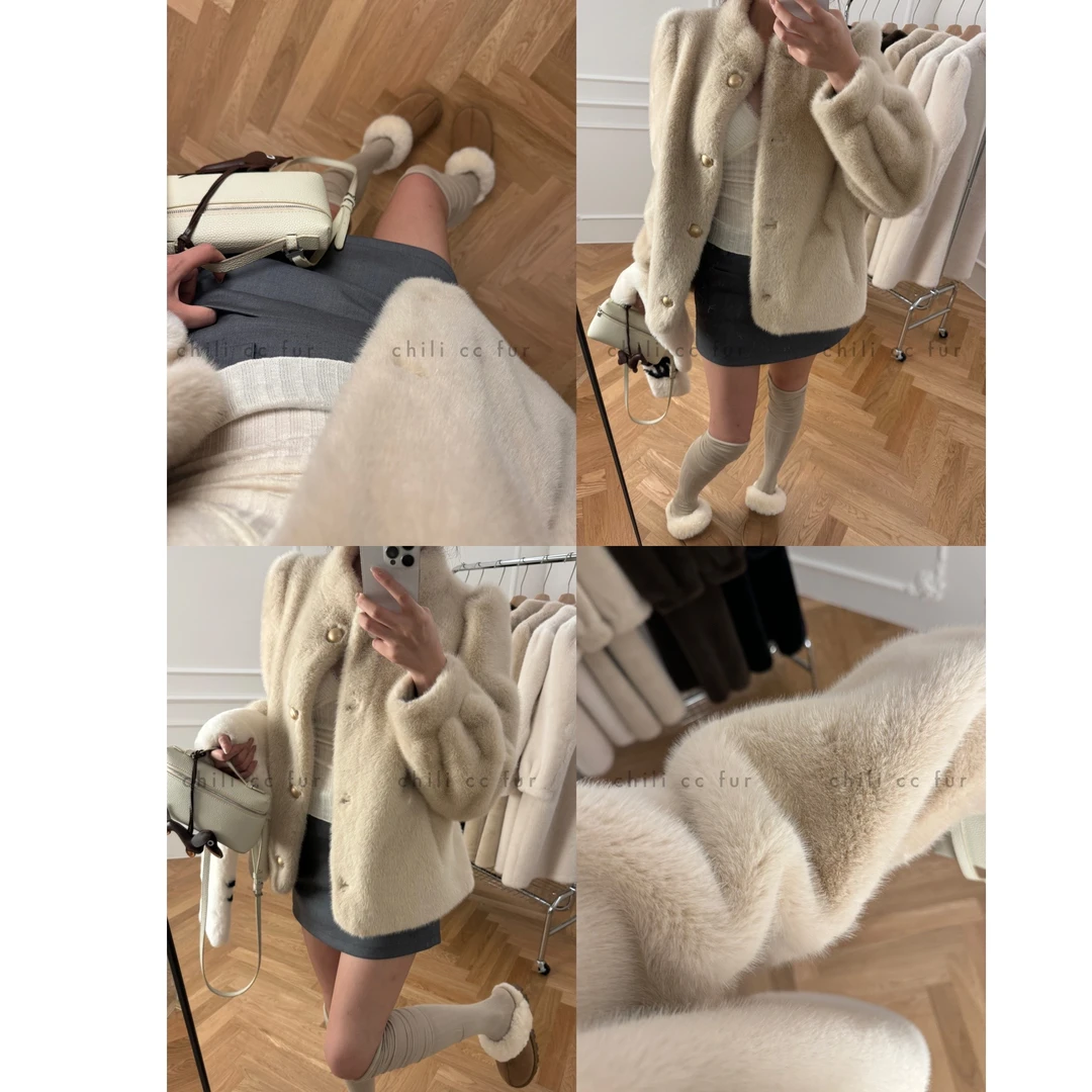 【日杂少女】小立领娇俏可爱百搭金扣短款毛毛外套