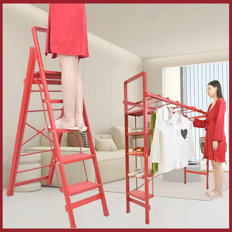 【多功能晾衣梯】可折叠登高梯+晾衣架 升级高碳钢两用防滑防晒阳台
