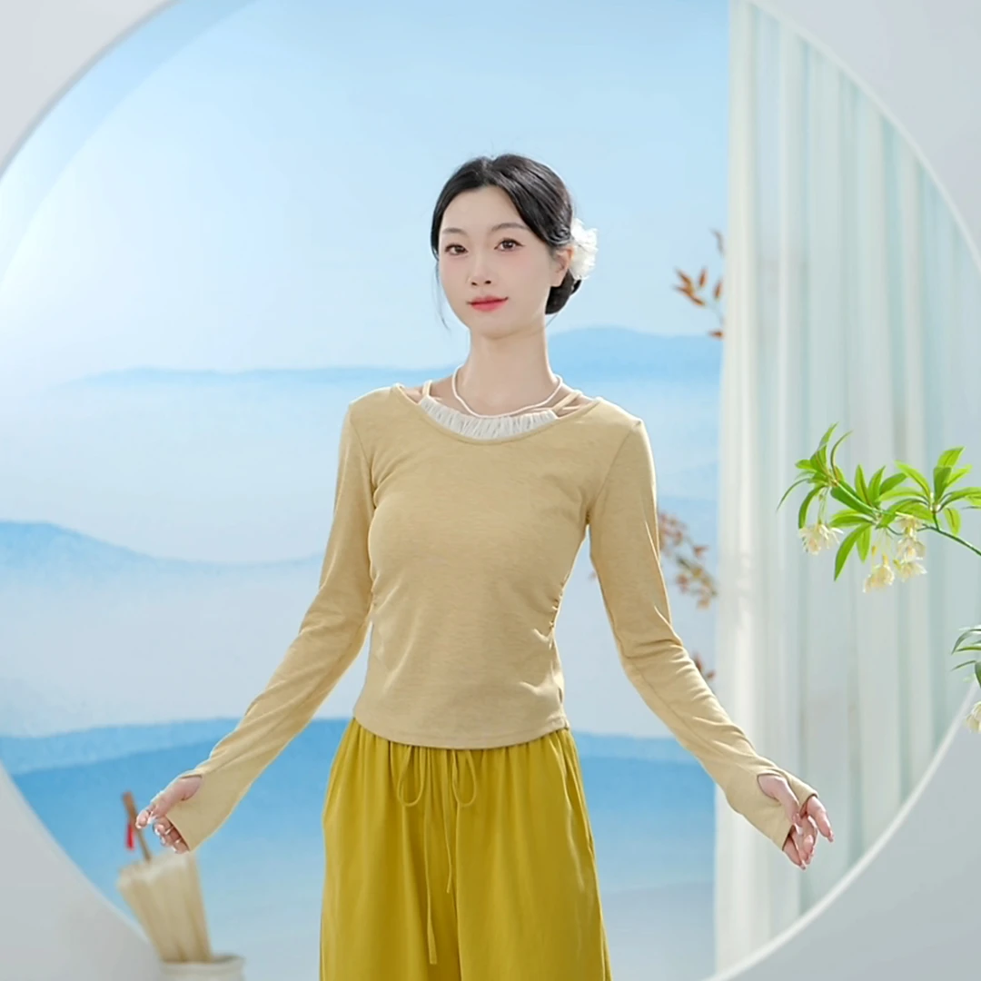 3464 D舞蹈服成人假两件女现代新款形体练功跳舞专用古典日常显瘦