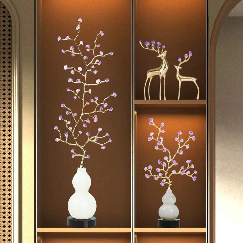 紫气东来葫芦新中式紫水晶发财树摆件客厅玄关壁龛装饰品乔迁礼物