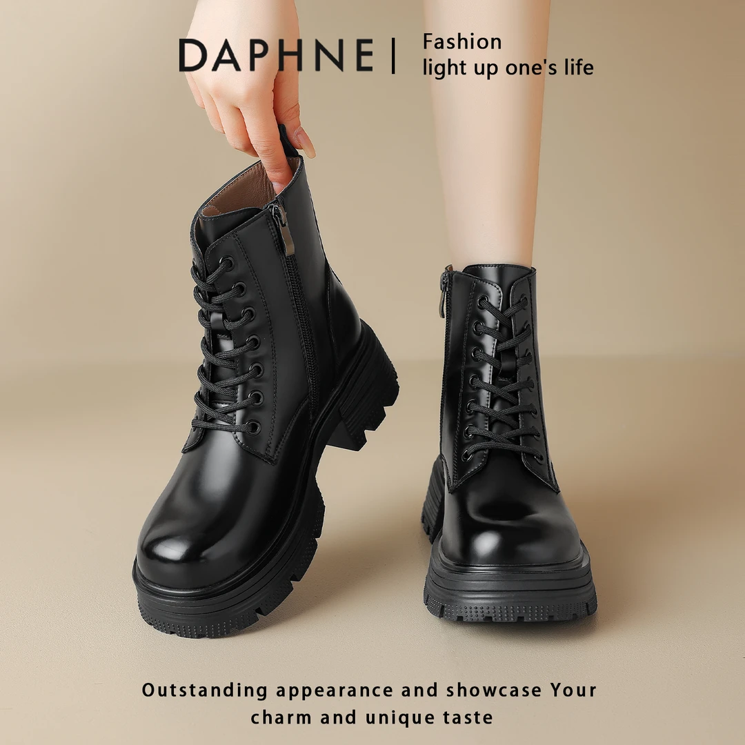 达芙妮英伦风马丁靴女2025新款秋冬增高厚底加绒保暖百搭显瘦棉靴