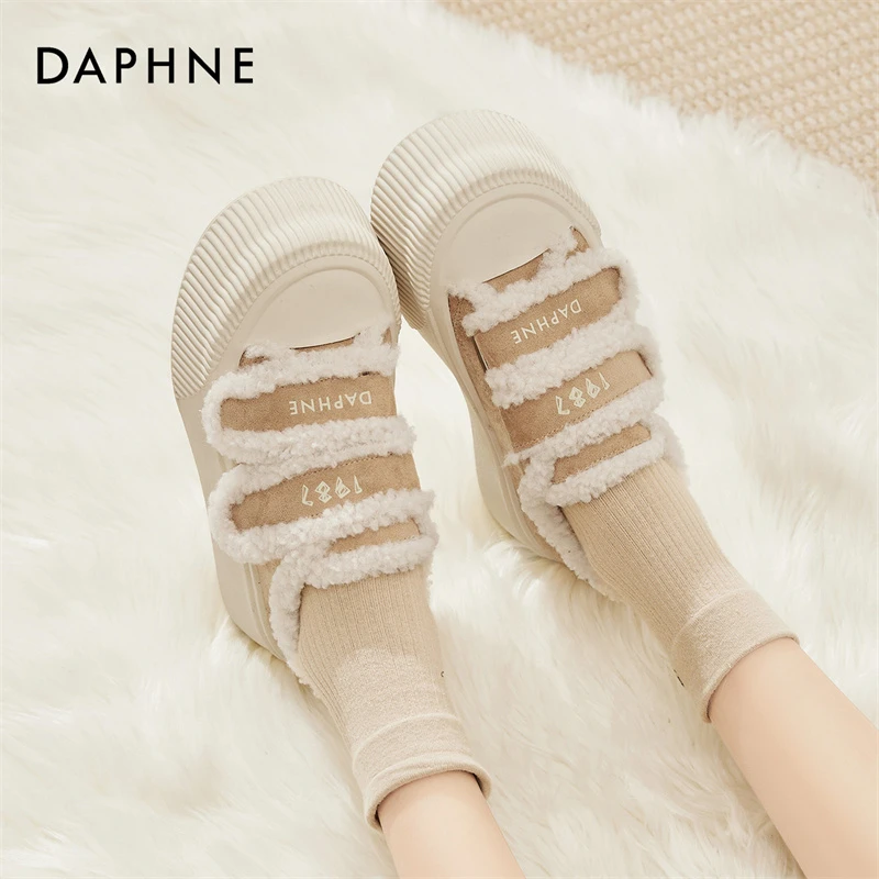 达芙妮厚底饼干鞋女款2024新款秋冬季加绒棉鞋增高保暖雪地靴板鞋