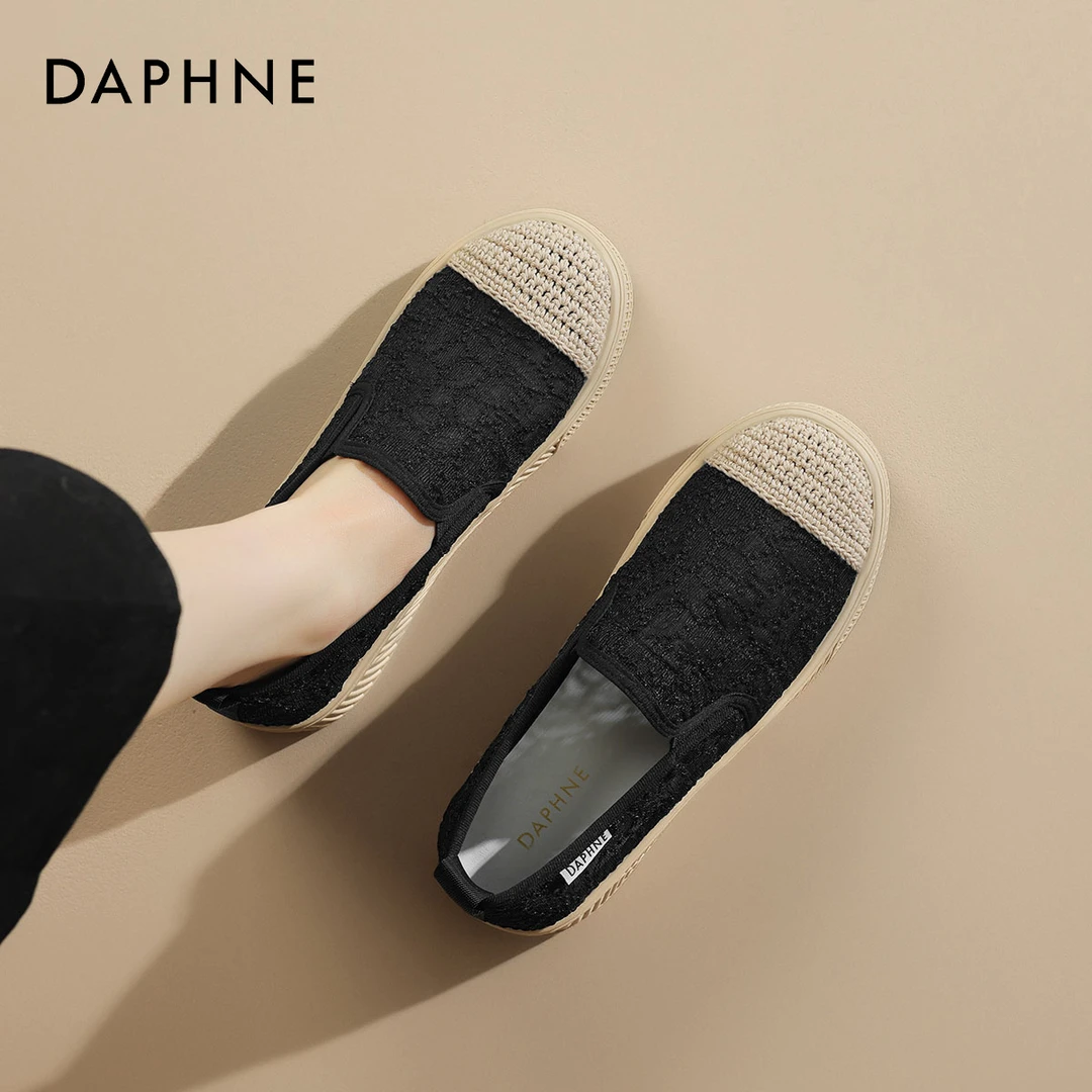 达芙妮懒人厚底渔夫鞋2025夏季新款一脚蹬帆布鞋网面透气舒适网鞋