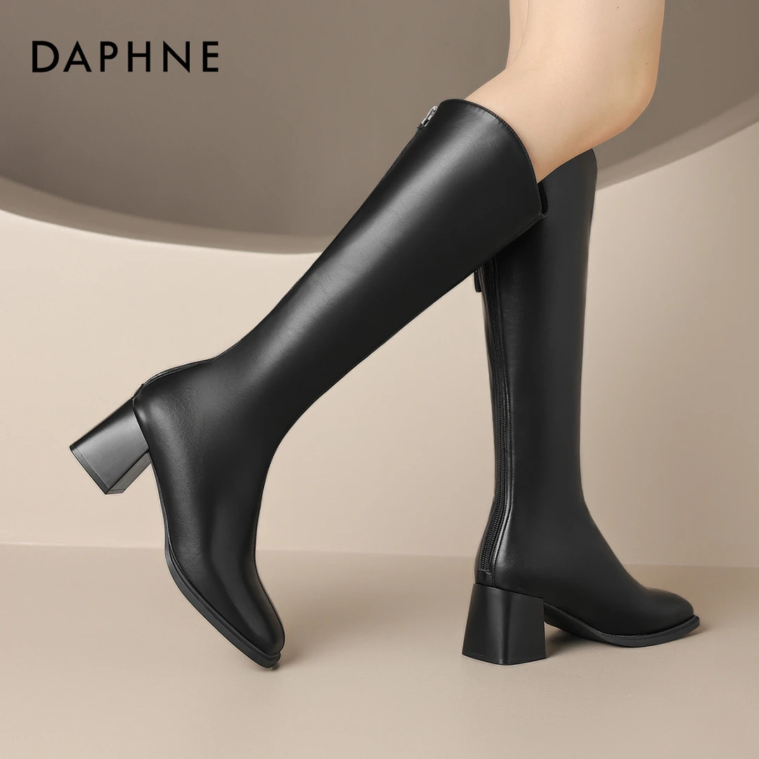 达芙妮棕色长靴时尚女靴2025款爆款秋冬高筒复古小个子女人味靴子