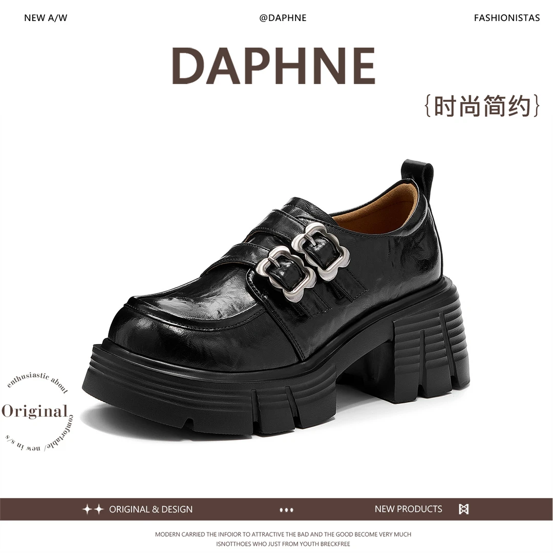达芙妮英伦风乐福鞋女2025秋季新款小个子厚底增高双扣带jk小皮鞋