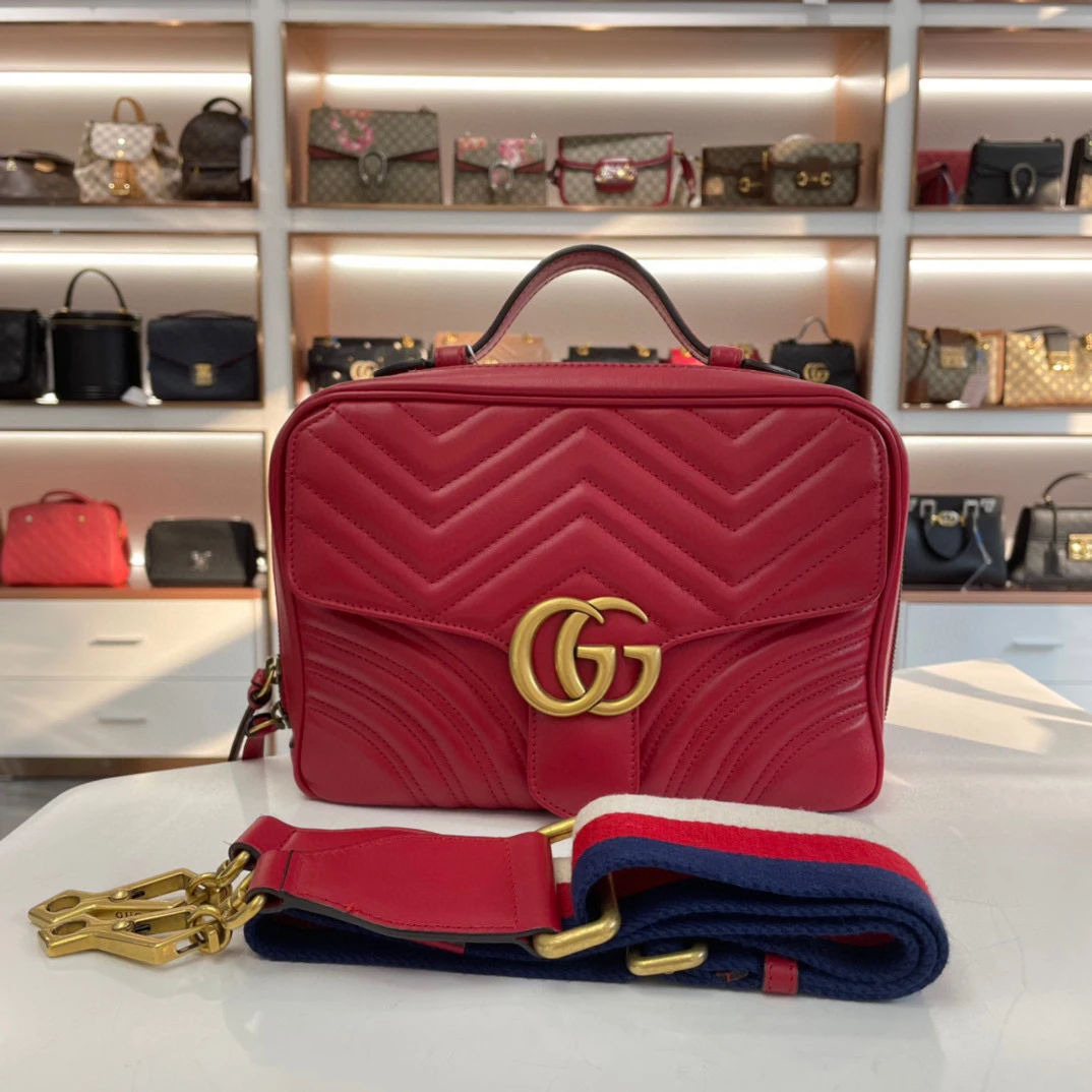 95新 包不多先生 琅迪 gucci 红色中号marmont 公价18000 gges027