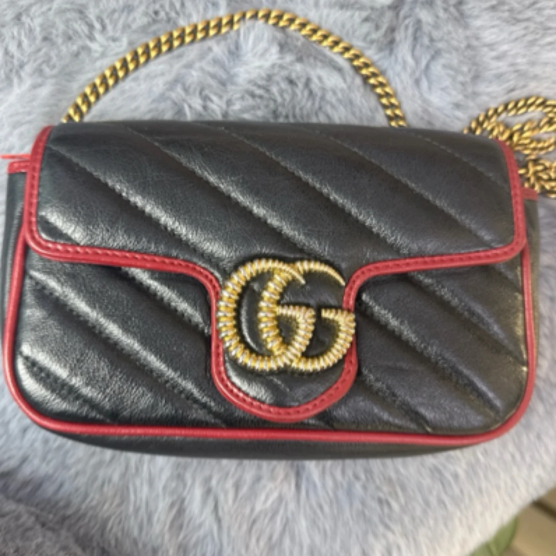 95新 GUCCI/古驰 琅迪 黑红marmont 16.5单肩包