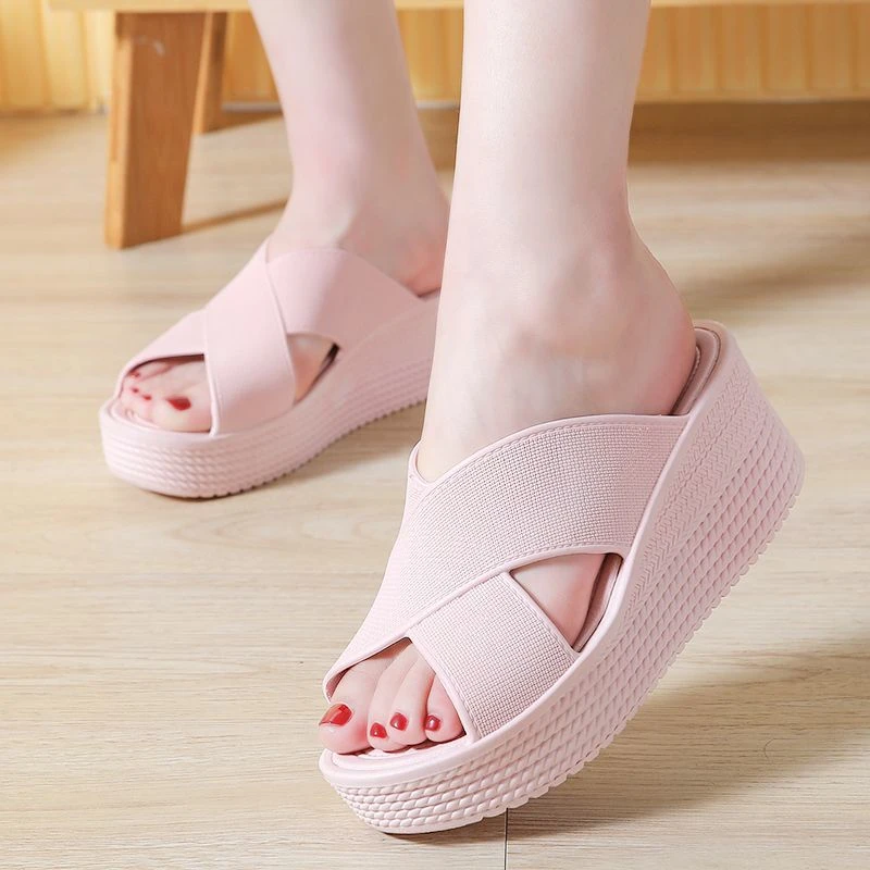 拖鞋女夏高跟室内居家韩版时尚ins风厚底凉拖鞋防滑坡跟增高外穿