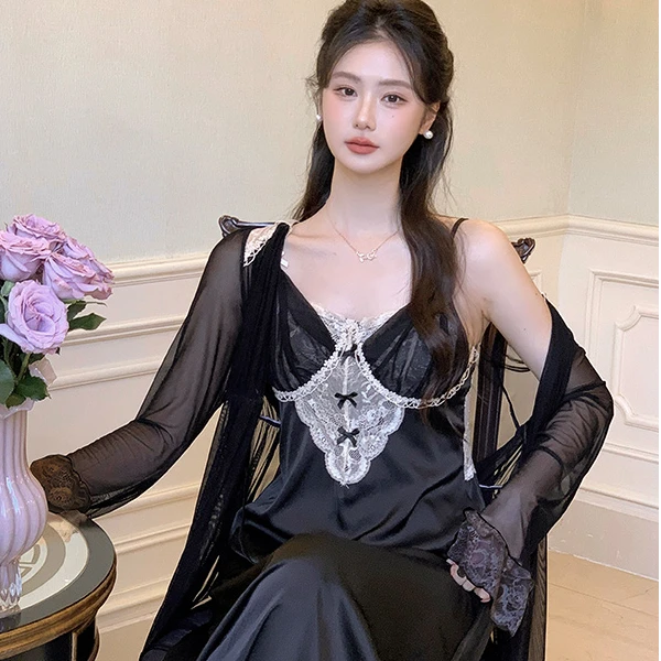 查理夫人【心动时刻】暮瑟法式冰丝吊带睡裙纯欲性感两件套女士睡衣
