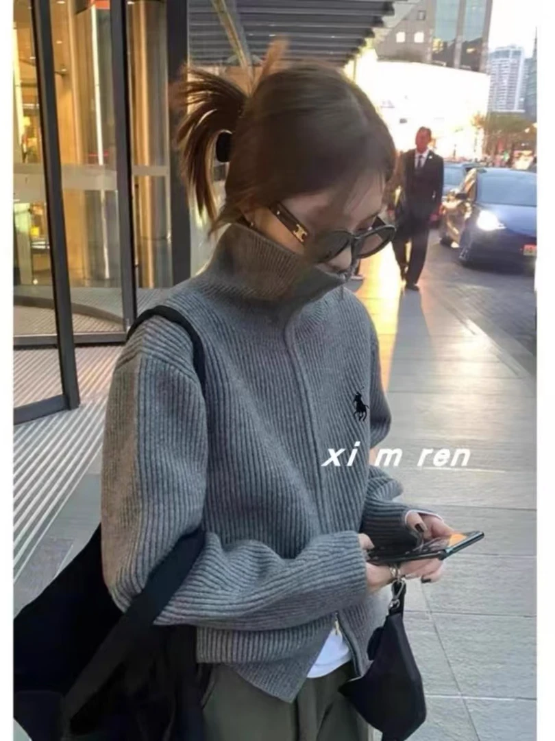 5890 氛围感毛衣外套女秋冬新针织开衫宽松慵懒风外套