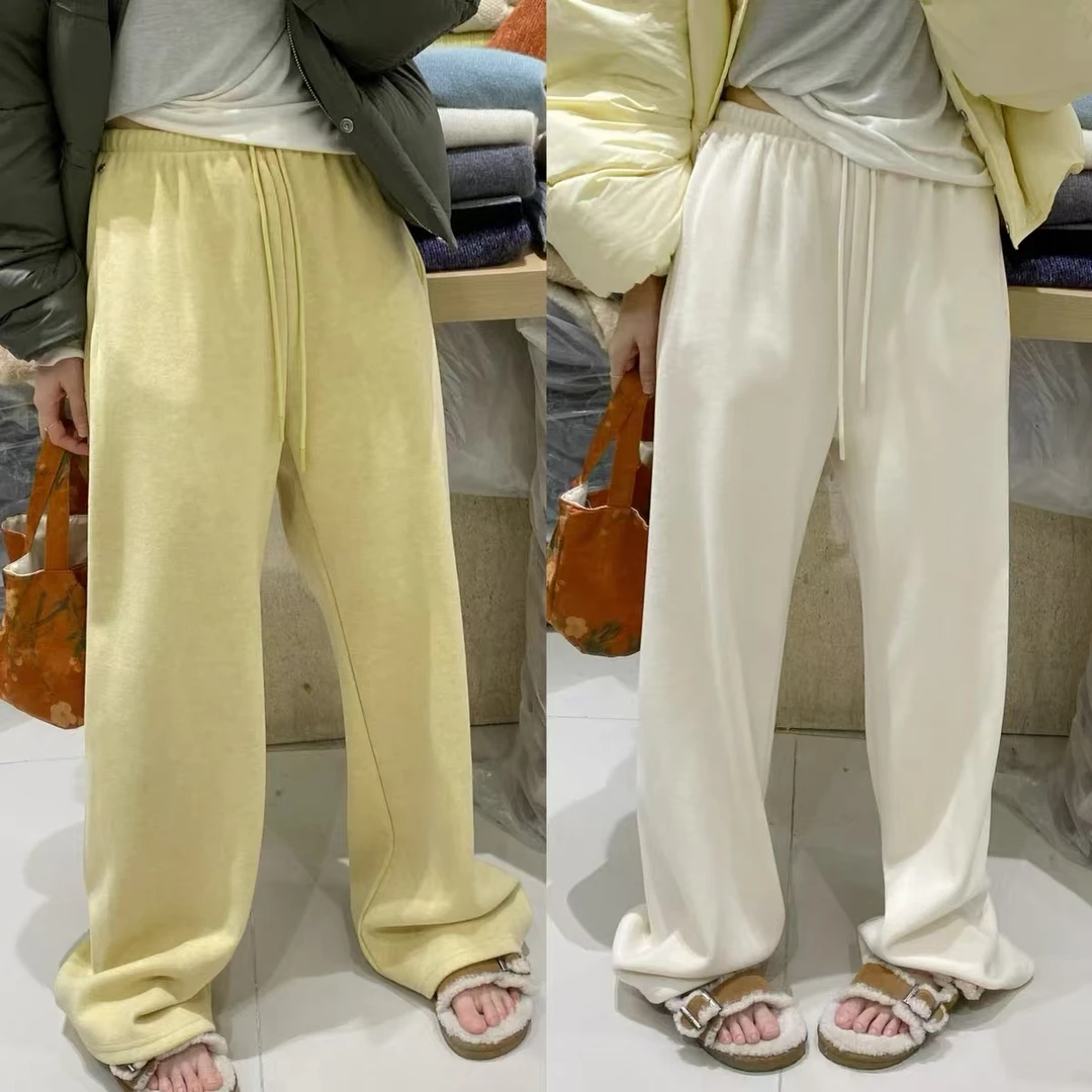 Y809-1欧货高质感软软糯糯加绒毛裤女高腰垂感窄版显瘦拖地直筒
