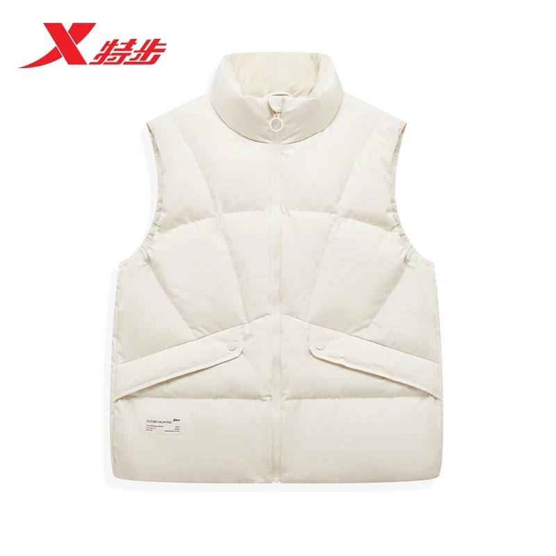 特步女款羽绒马甲2024冬季新款保暖休闲百搭上衣外套时尚潮流