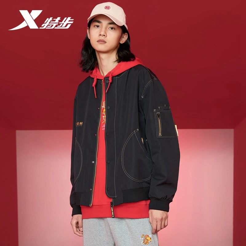 范丞丞同款丨特步外套男春季貔貅刺绣风衣棒球服夹克